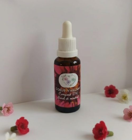 Composé floral avec etiquette fleur rouge